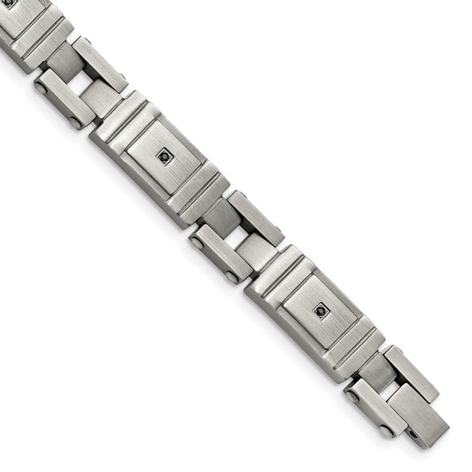 Shop Exclusive 8.75" Antiqued Stainless Steel Chisel Link Bracelet - Stylish Black CZ