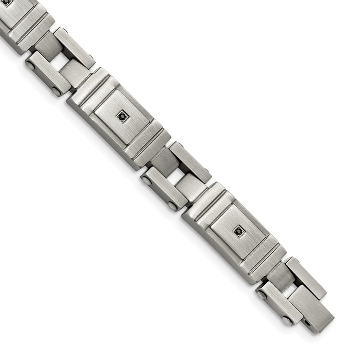 Shop Exclusive 8.75" Antiqued Stainless Steel Chisel Link Bracelet - Stylish Black CZ-1