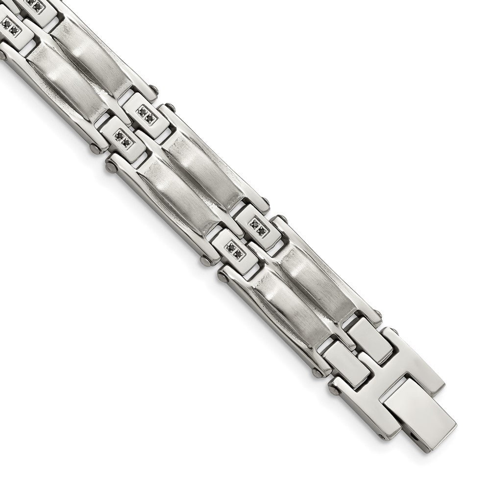 Buy Stylish 8.5" Polished & Satin Stainless Steel Bracelet with Black CZ, Affordable!