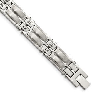 Buy Stylish 8.5" Polished & Satin Stainless Steel Bracelet with Black CZ, Affordable!