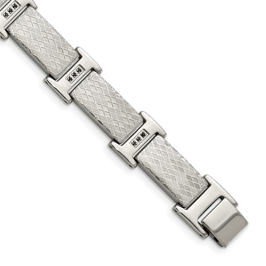 Exclusive Chisel 8.5-Inch Stainless Steel Bracelet with Black CZ - Stylish Value