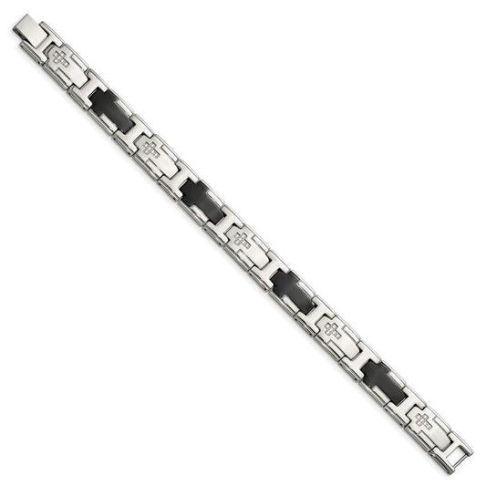 Buy Stylish 8.5" Chisel Polished Black IP-Plated Stainless Steel Bracelet - CZ