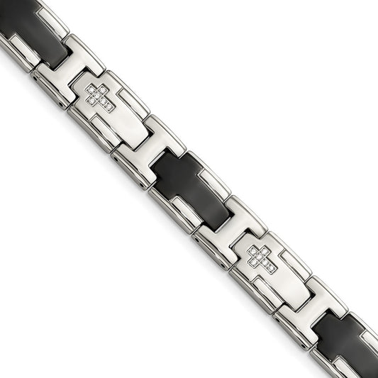 Buy Stylish 8.5" Chisel Polished Black IP-Plated Stainless Steel Bracelet - CZ