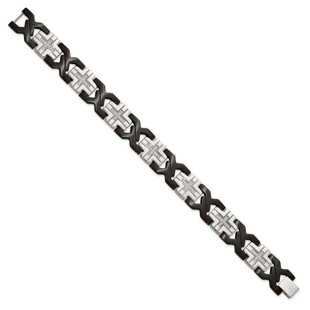 Exclusive Stylish 8.25-Inch Black IP-Plated Stainless Steel Cross Link Bracelet