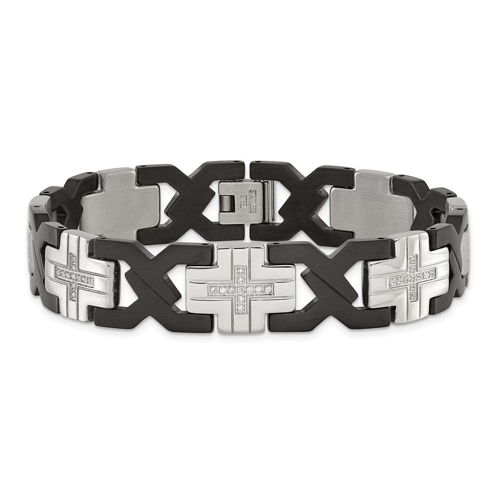 Exclusive Stylish 8.25-Inch Black IP-Plated Stainless Steel Cross Link Bracelet