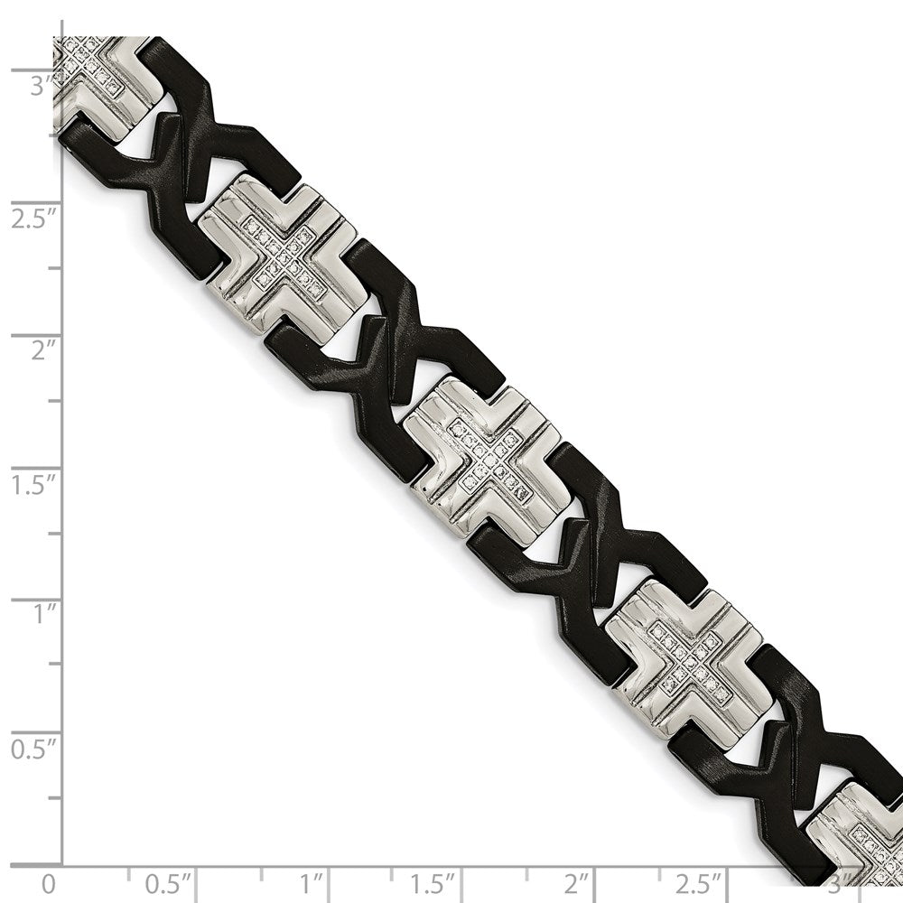 Exclusive Stylish 8.25-Inch Black IP-Plated Stainless Steel Cross Link Bracelet