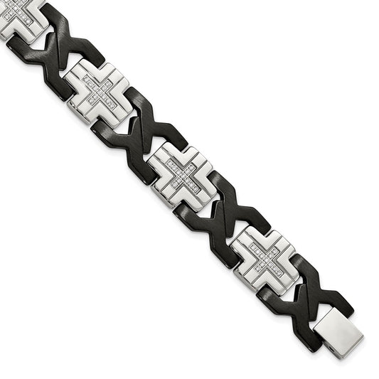 Exclusive Stylish 8.25-Inch Black IP-Plated Stainless Steel Cross Link Bracelet
