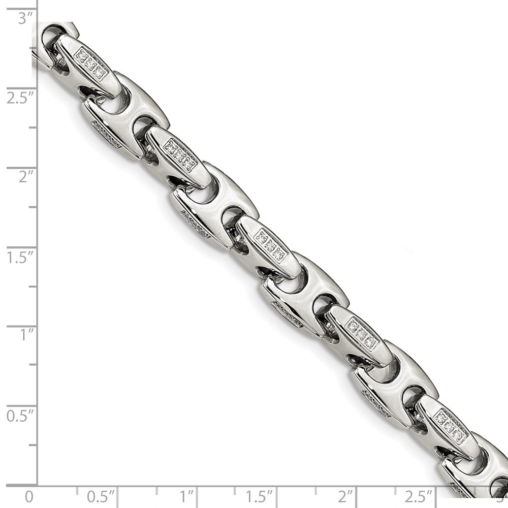 Exclusive 9 Inch Polished Stainless Steel Chisel Bracelet with CZ - Affordable Luxury