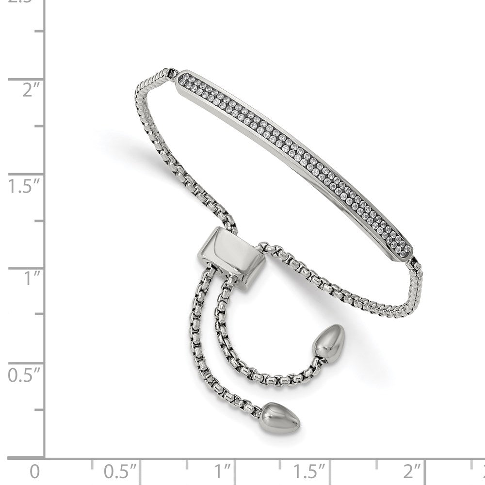 Order Stylish Polished Stainless Steel Chisel Bracelet - Adjustable CZ Bar