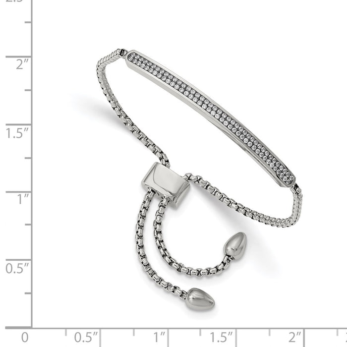 Order Stylish Polished Stainless Steel Chisel Bracelet - Adjustable CZ Bar-3