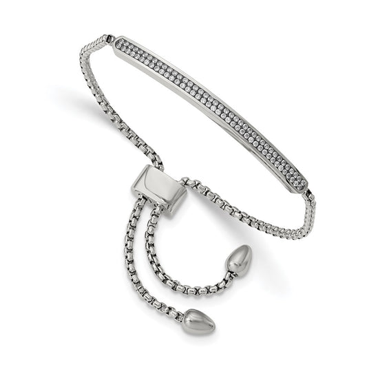 Order Stylish Polished Stainless Steel Chisel Bracelet - Adjustable CZ Bar