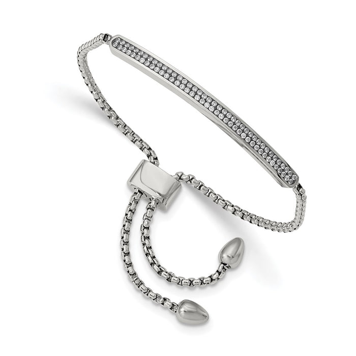 Order Stylish Polished Stainless Steel Chisel Bracelet - Adjustable CZ Bar-1