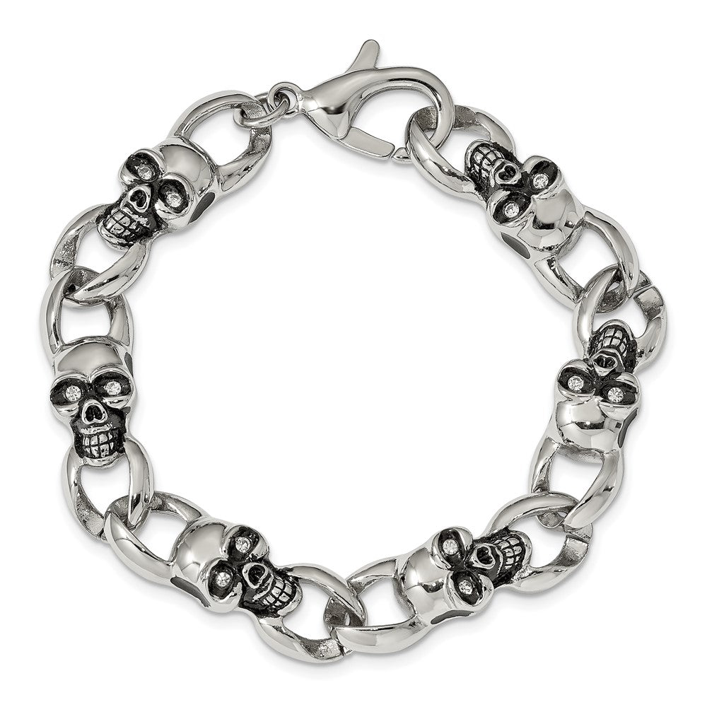 Buy Exclusive 9-Inch Stainless Steel Chisel Bracelet with CZ Skull Links