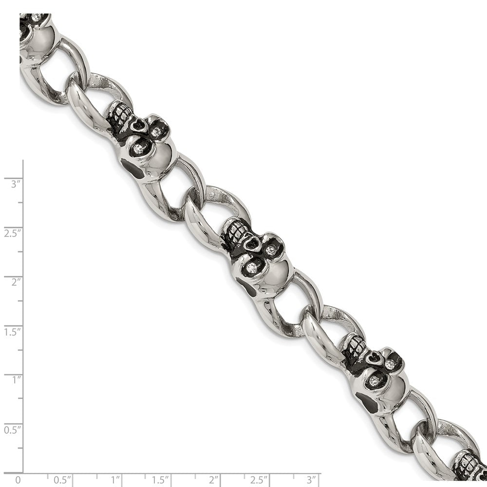 Buy Exclusive 9-Inch Stainless Steel Chisel Bracelet with CZ Skull Links