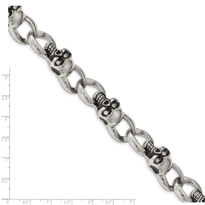 Buy Exclusive 9-Inch Stainless Steel Chisel Bracelet with CZ Skull Links-4