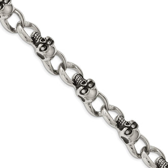 Buy Exclusive 9-Inch Stainless Steel Chisel Bracelet with CZ Skull Links