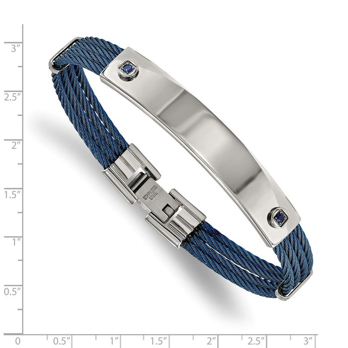 Designer 7.25" Chisel Polished Stainless Steel Blue IP Bracelet - Stylish CZ-2