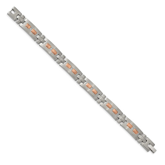 Shop Exclusive 8.5-Inch Chisel Bracelet in Brushed Stainless Steel & CZ Accents