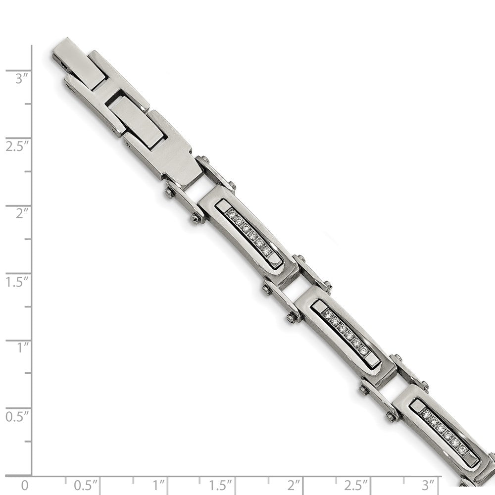 High-Quality Chisel Polished Stainless Steel Bracelet - 8.25" + CZ Accents, Stylish Value