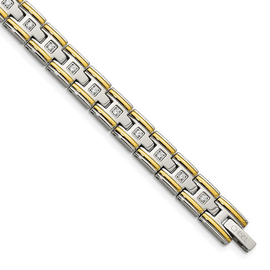 Shop Stylish 8.5-Inch Chisel Polished Stainless Steel Bracelet with CZ