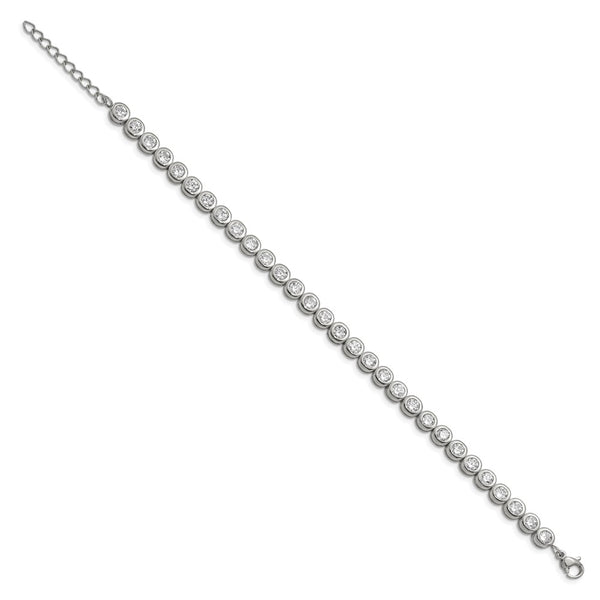 7-Inch Chisel Polished Stainless Steel CZ Link Bracelet