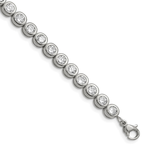 7-Inch Chisel Polished Stainless Steel CZ Link Bracelet
