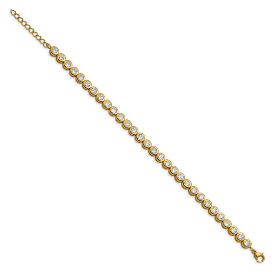 Buy Stylish 7-Inch Chisel Polished Stainless Steel CZ Link Bracelet - Yellow IP-Plated
