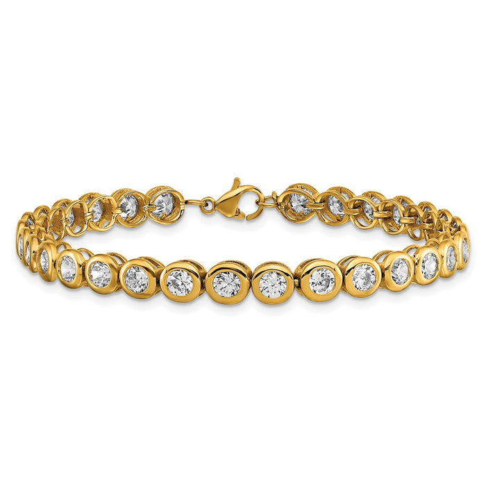 Buy Stylish 7-Inch Chisel Polished Stainless Steel CZ Link Bracelet - Yellow IP-Plated-3