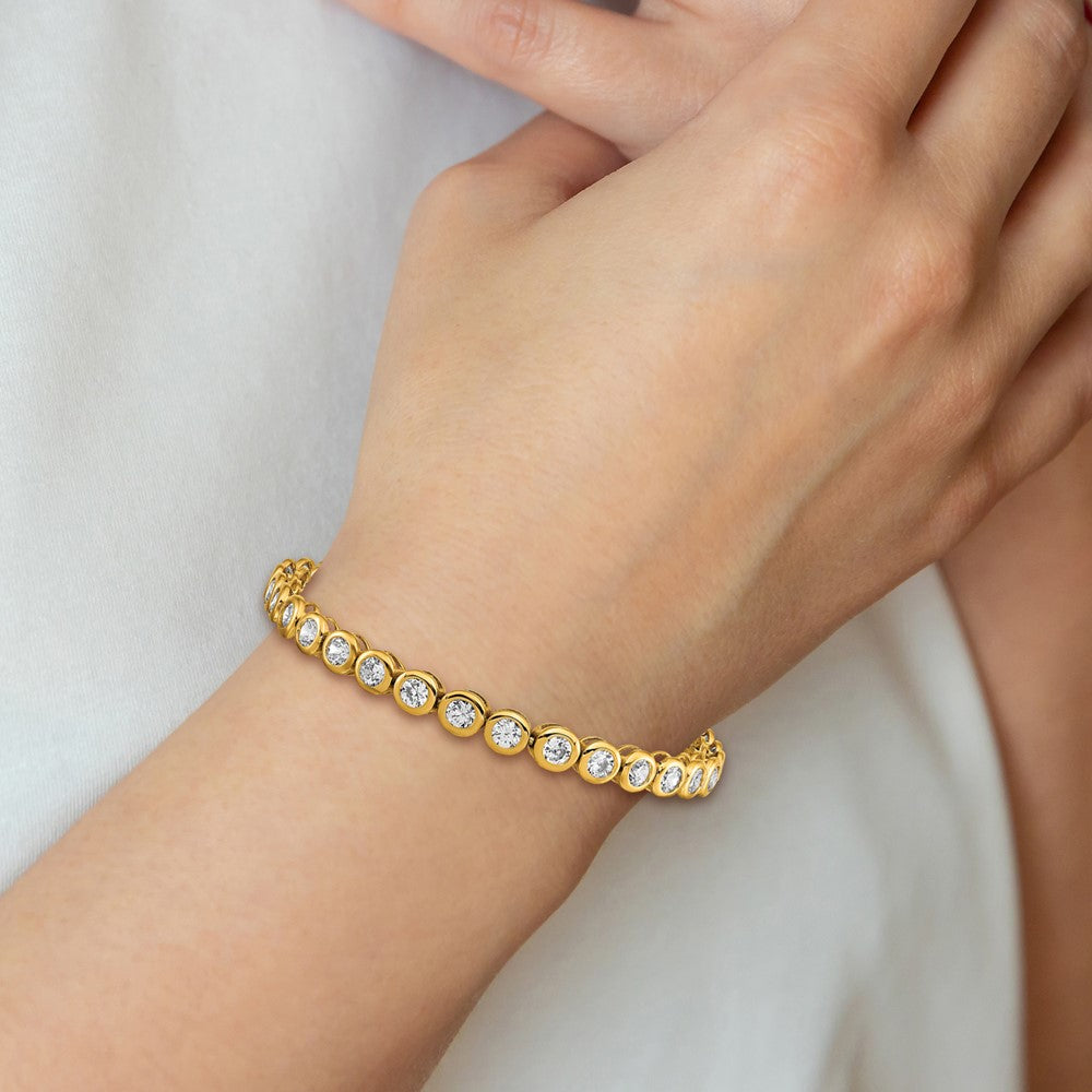Buy Stylish 7-Inch Chisel Polished Stainless Steel CZ Link Bracelet - Yellow IP-Plated