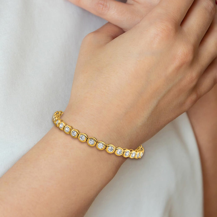 Buy Stylish 7-Inch Chisel Polished Stainless Steel CZ Link Bracelet - Yellow IP-Plated-5