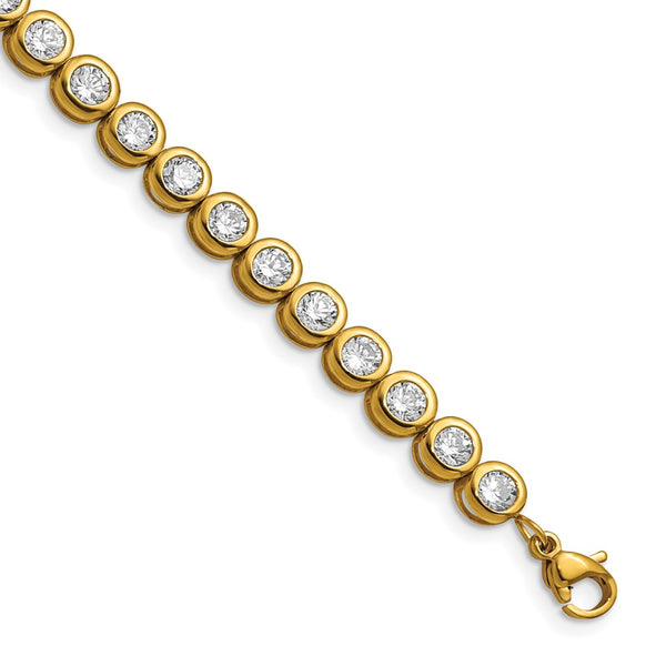 7-Inch Chisel Polished Stainless Steel CZ Link Bracelet - Yellow IP-Plated