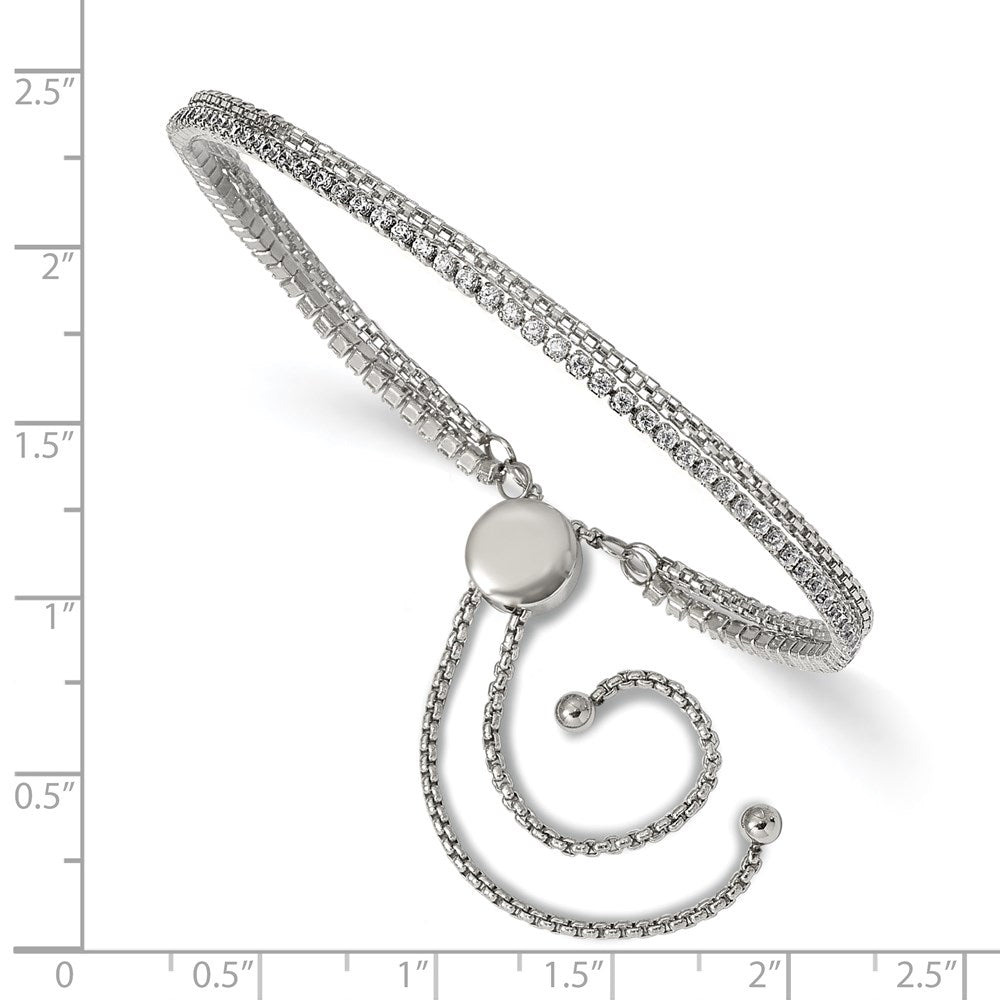Shop Stylish Polished Stainless Steel Chisel Bracelet - Adjustable 2-Strand CZ