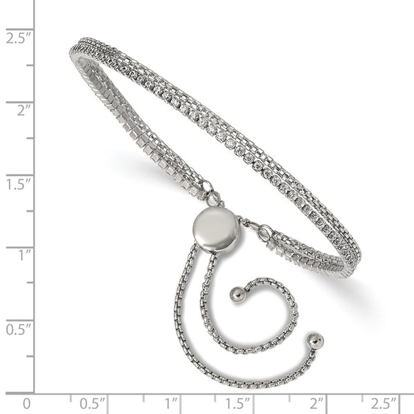 Polished Stainless Steel Chisel Bracelet - Adjustable 2-Strand CZ