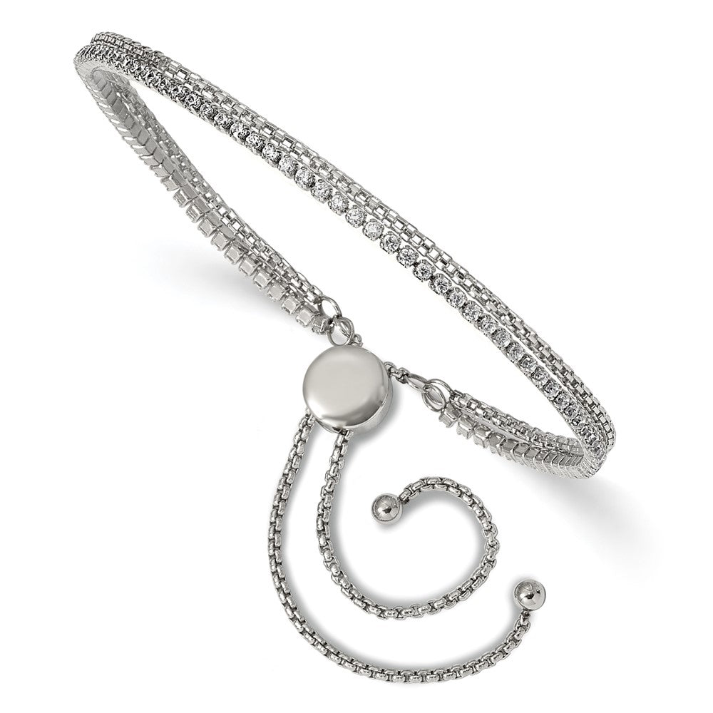 Shop Stylish Polished Stainless Steel Chisel Bracelet - Adjustable 2-Strand CZ