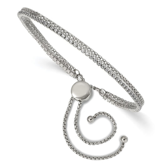 Shop Stylish Polished Stainless Steel Chisel Bracelet - Adjustable 2-Strand CZ