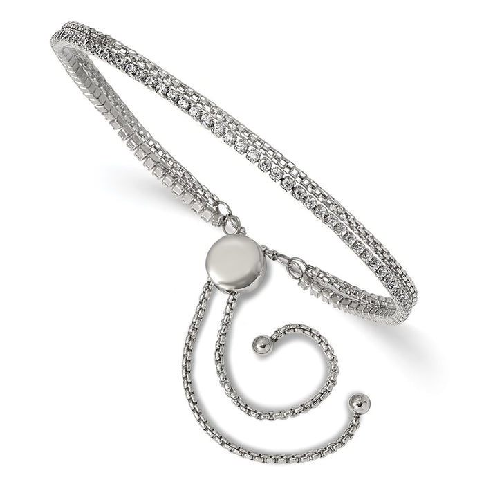 Shop Stylish Polished Stainless Steel Chisel Bracelet - Adjustable 2-Strand CZ-1
