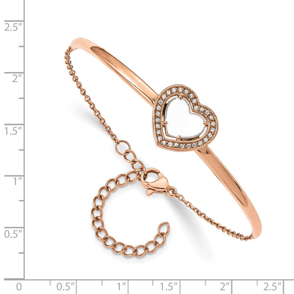 6.5-Inch Chisel Polished Stainless Steel Heart Bangle Bracelet