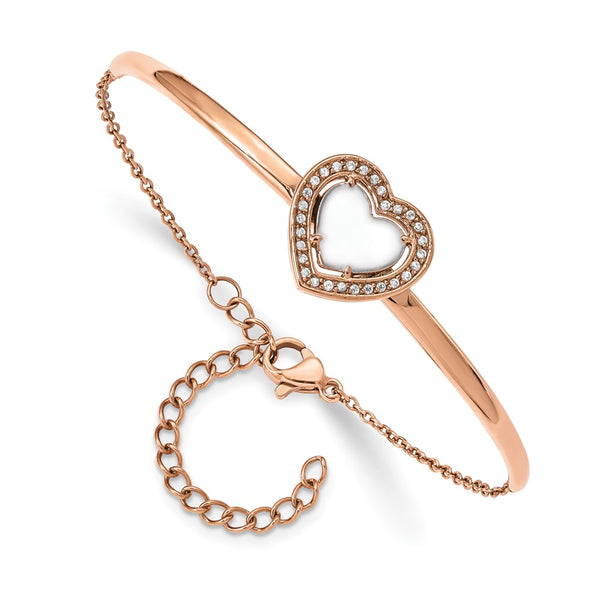 6.5-Inch Chisel Polished Stainless Steel Heart Bangle Bracelet