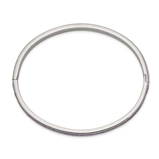Exclusive Polished Purple CZ 5mm Hinged Bangle | Stylish Chisel Stainless Steel