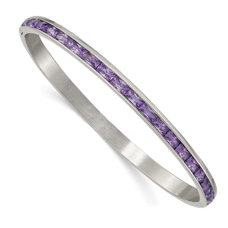 Exclusive Polished Purple CZ 5mm Hinged Bangle | Stylish Chisel Stainless Steel