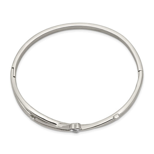 High-quality Polished Stainless Steel Heart CZ Hinged Bangle - Stylish Value!