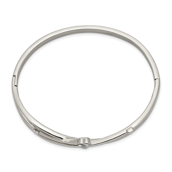 High-quality Polished Stainless Steel Heart CZ Hinged Bangle - Stylish Value!-2