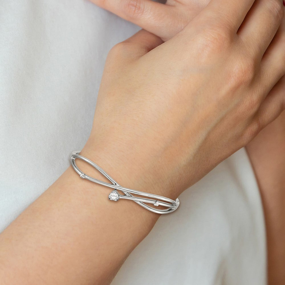 High-quality Polished Stainless Steel Heart CZ Hinged Bangle - Stylish Value!