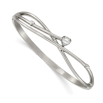 High-quality Polished Stainless Steel Heart CZ Hinged Bangle - Stylish Value!