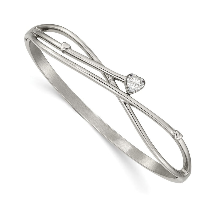 High-quality Polished Stainless Steel Heart CZ Hinged Bangle - Stylish Value!-1