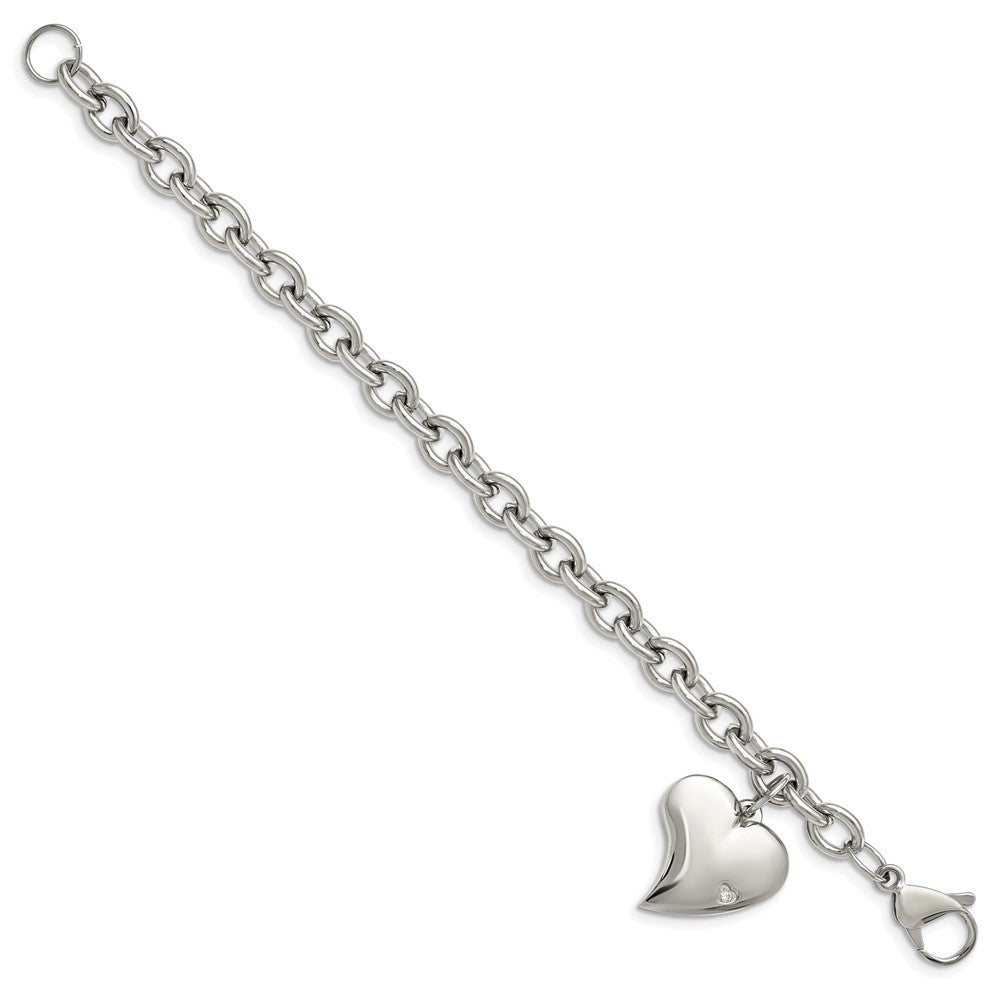 Shop Stylish Chisel Polished Stainless Steel Bracelet 7.5" with CZ Heart Charm