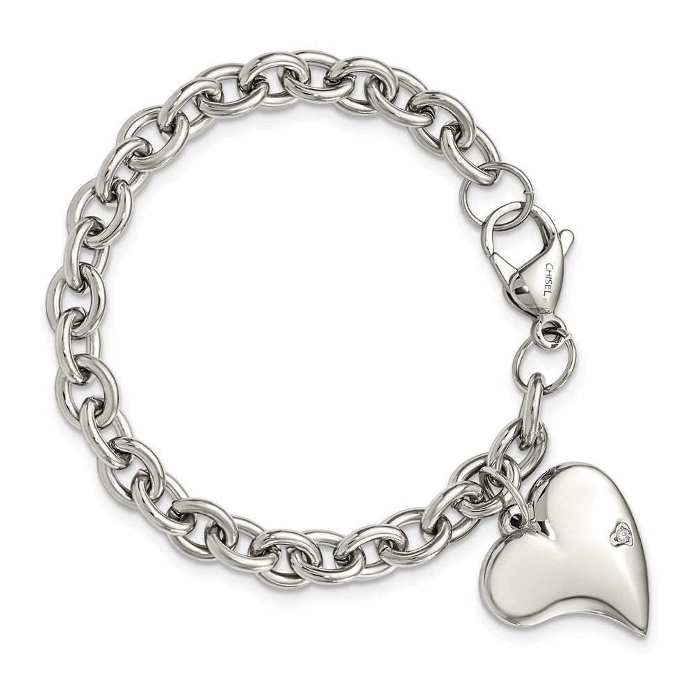 Shop Stylish Chisel Polished Stainless Steel Bracelet 7.5" with CZ Heart Charm