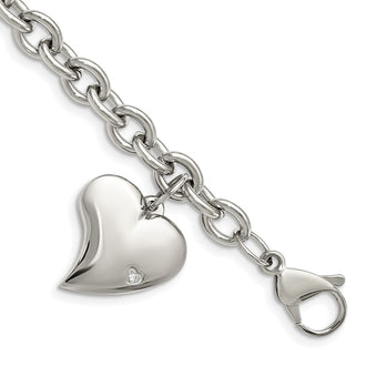 Shop Stylish Chisel Polished Stainless Steel Bracelet 7.5" with CZ Heart Charm