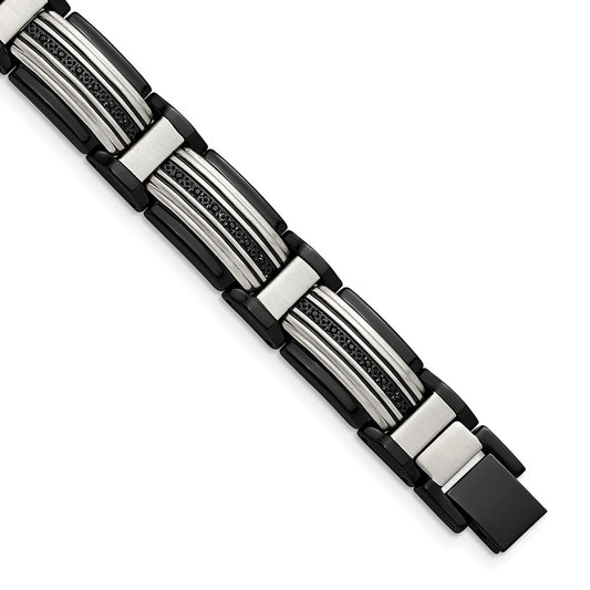 Shop Stylish Chisel Polished Black IP-Plated Stainless Steel Bracelet - 8.75"