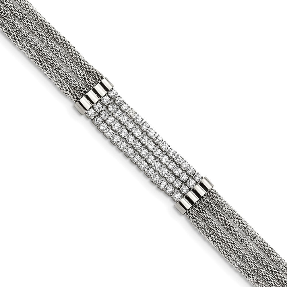 Buy Stylish 6.5-Inch Chisel Polished Stainless Steel Bracelet with CZ Mesh